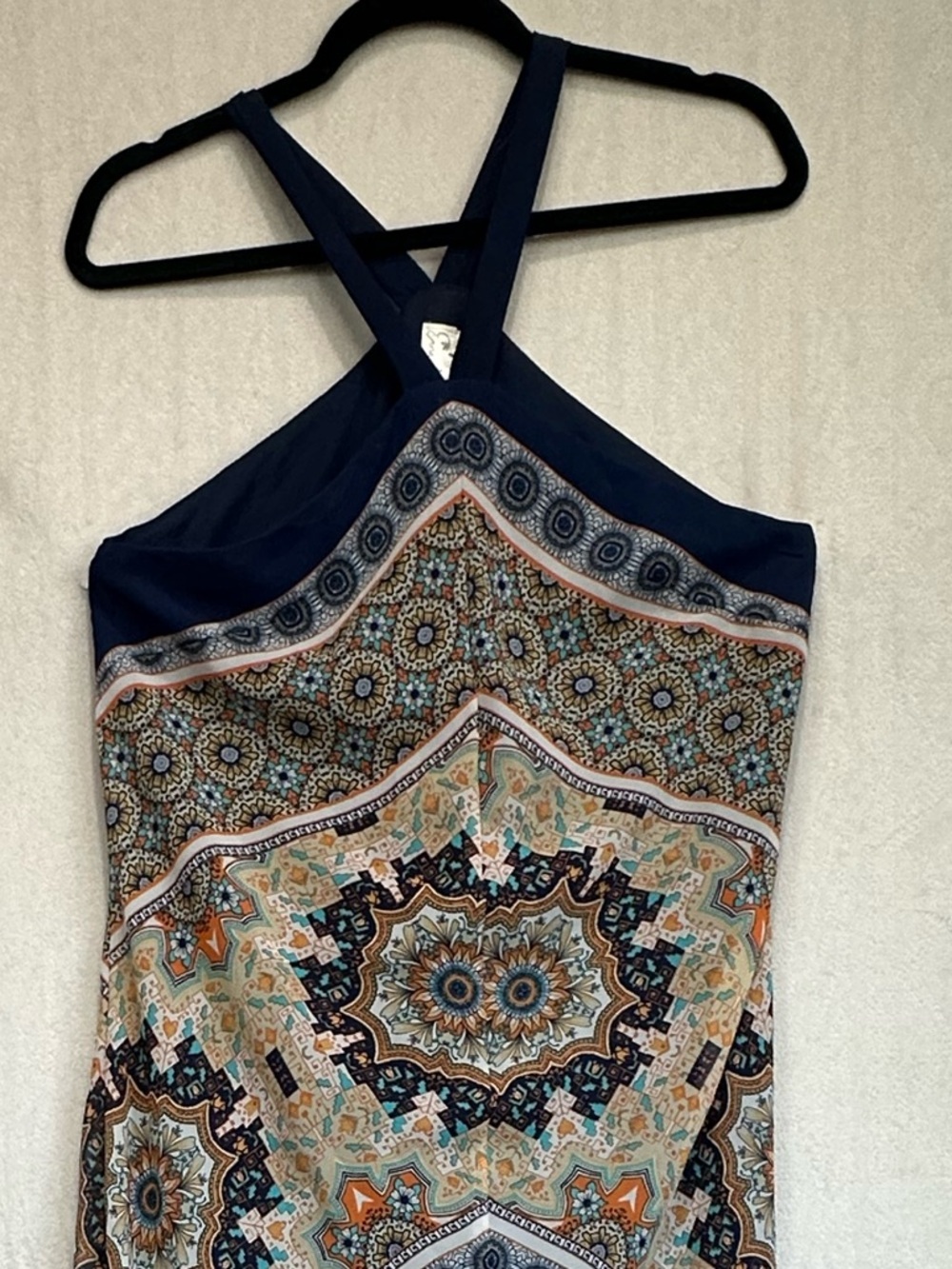 Emma & Michele Navy and Cream Boho Halter Maxi Dress Sz 12 Handkerchief - Picture 4 of 14